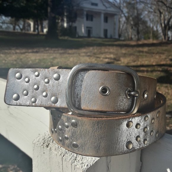 Studded leather Boho Belt Bohemian Embellished Metal Grommets Rivets Studs Beltl main image 5